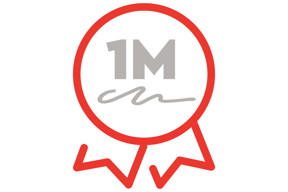 An image of a badge with "1M" in it