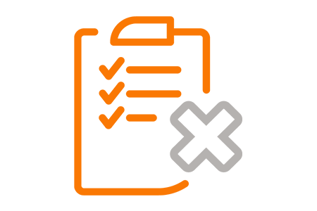 Icon of paper with list and checkmarks and big 'X' indicating refused