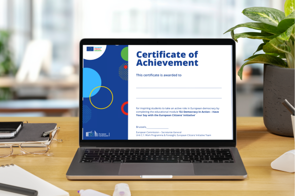 Laptop on a table portraying certificate of achievement