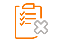 Icon of paper with list and checkmarks and big 'X' indicating refused